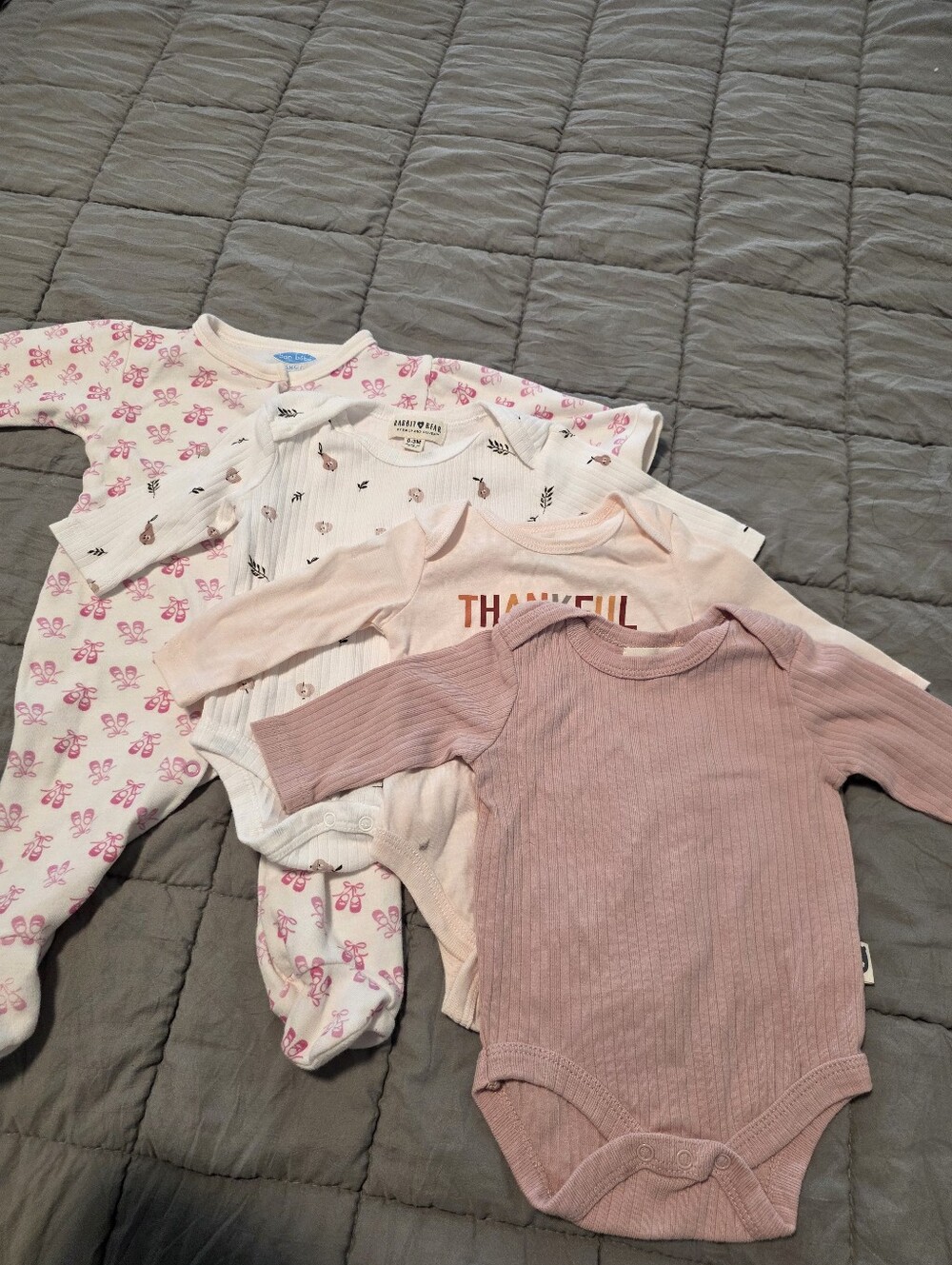 4-Pack Baby One-Piece Bodysuits in Pink & White - Soft Ribbed and Printed Styles